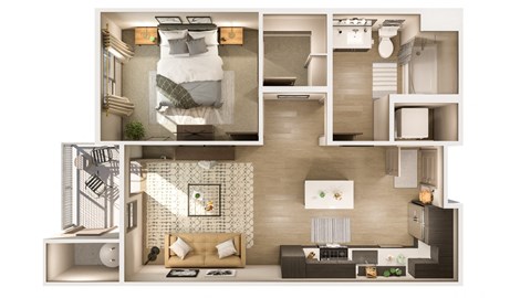 a 3d floor plan of a bedroom with a bed and a closet at Cuvee, Glendale, AZ 85305